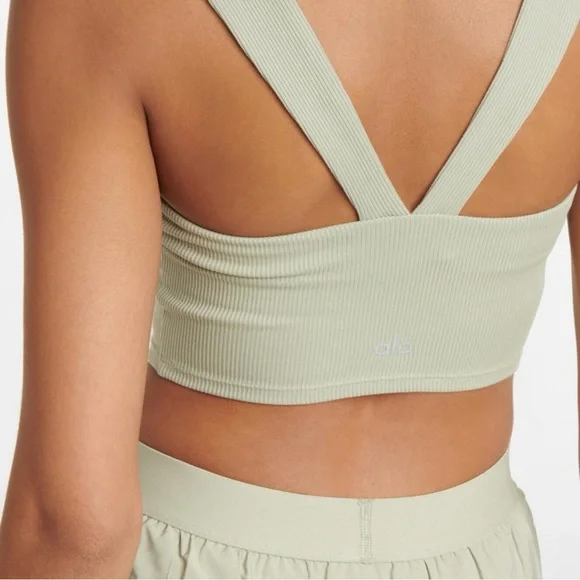 ALO Yoga Ribbed crop tank with built in Bra in light sage green. Size small - Picture 3 of 16